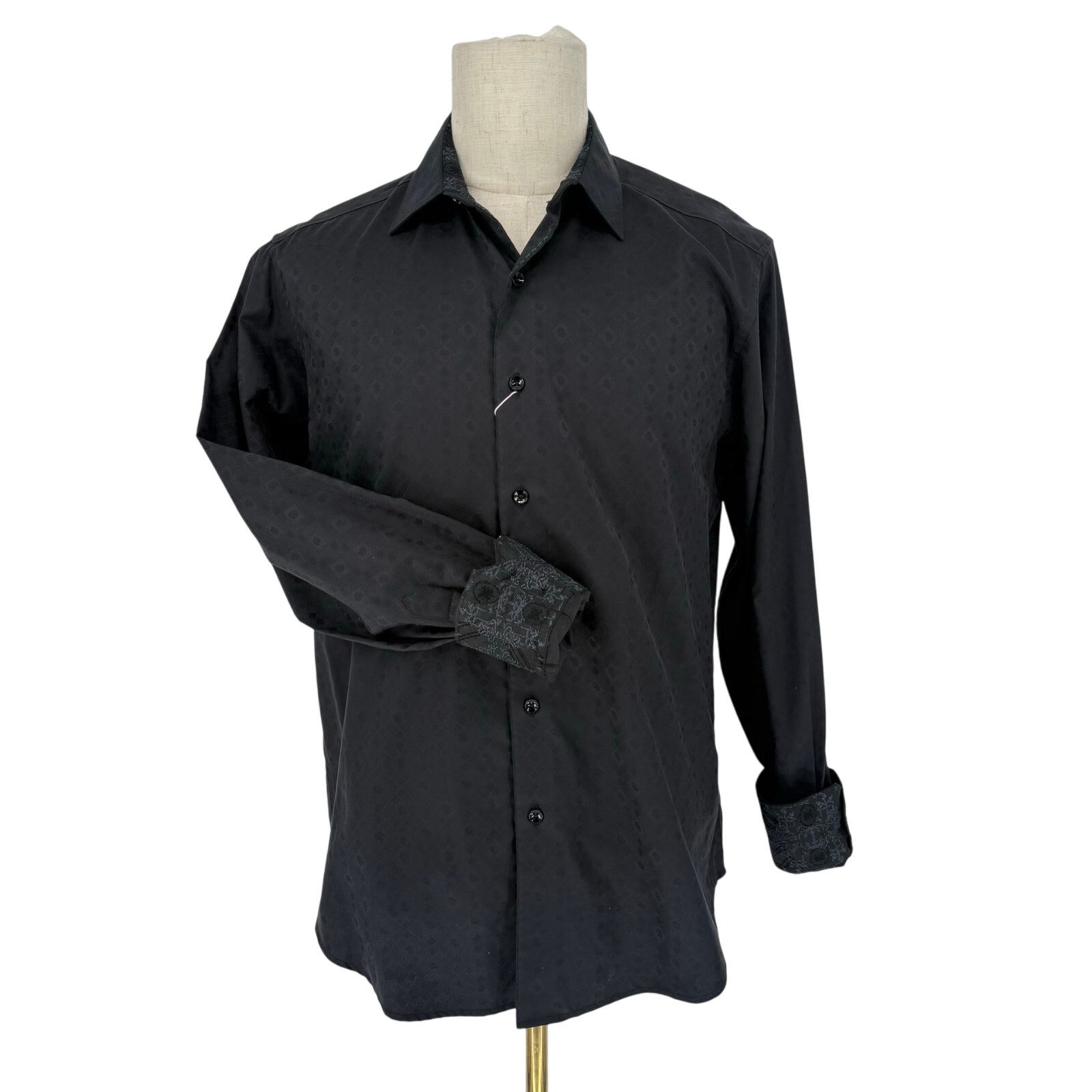 Robert Graham Woven Button Front Long Sleeve Shirt Black Jacquard Paisley M